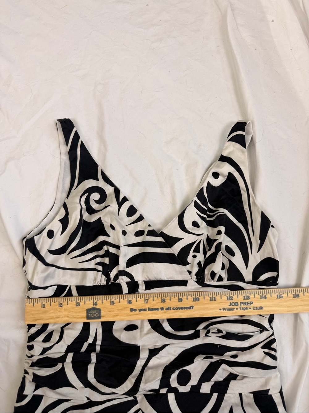 Vintage Silk Mica Black & White Swirl V-Neck Midi Dress - Y2K Goth Sleevless - Picture 7 of 8
